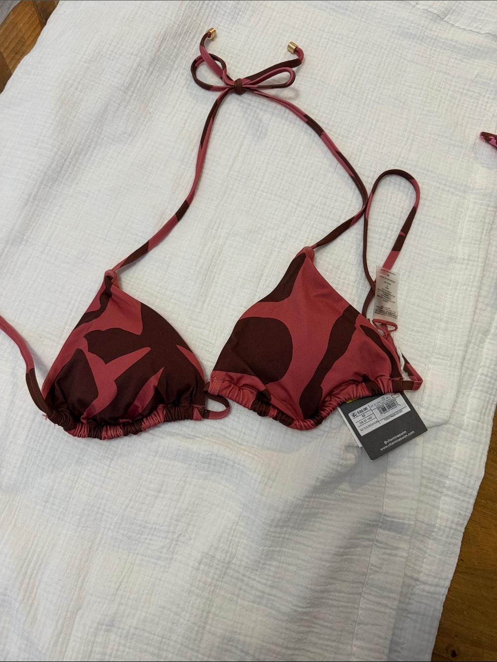 Vitamin A Red and Maroon Abstract Triangle Bikini Top